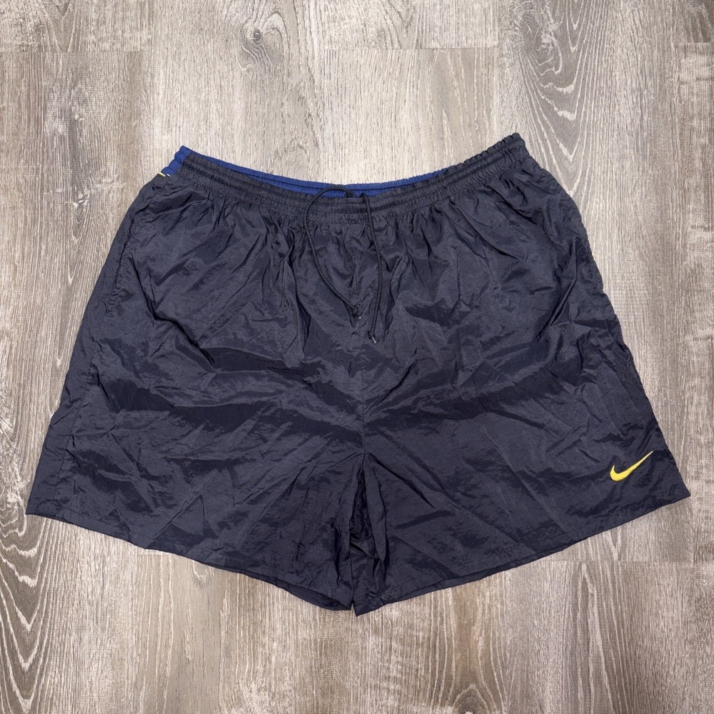 VTG Nike Shorts Men's 3XL Black Lined Swim Trunks Big Swoosh Logo Nylon